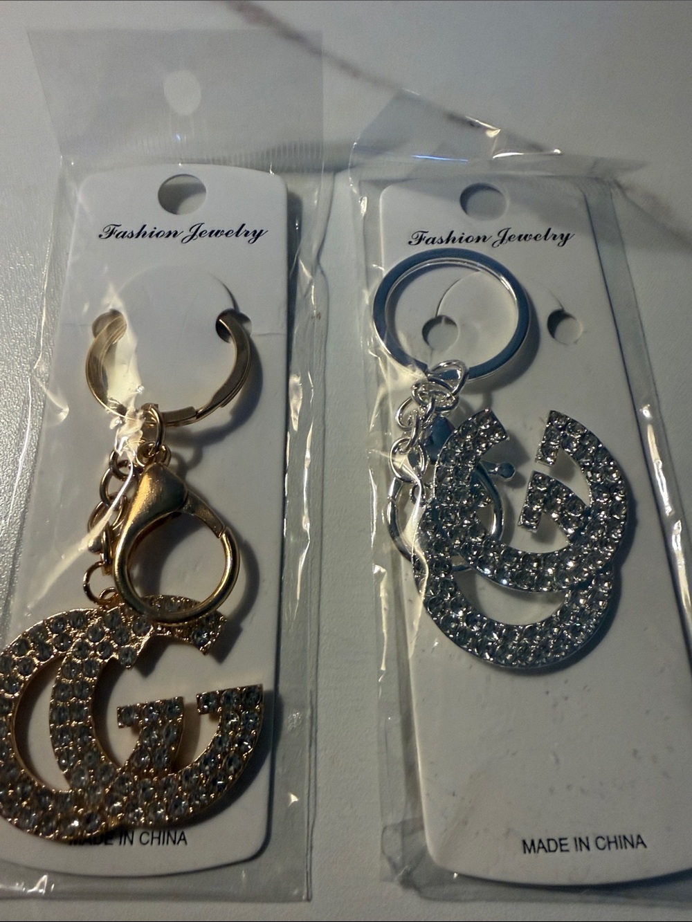 Rhinestone Logo Keychain Charm - Gold and Silver